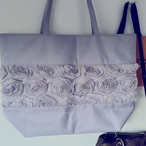 Large pastel lavender satin and rosettes large travel or beach bag everyday tote